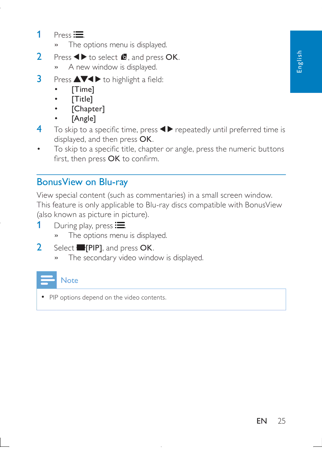 Philips PB9011 manual BonusView on Blu-ray 