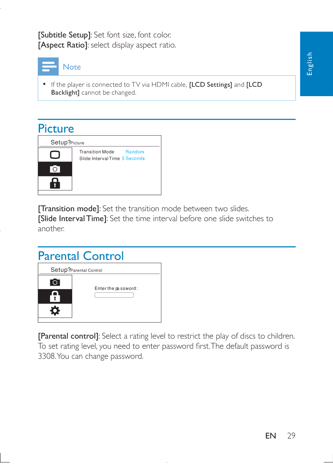 Philips PB9011 manual Picture, Parental Control 