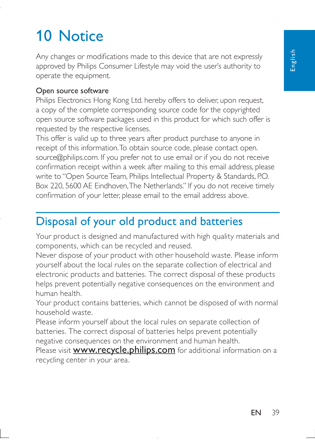 Philips PB9011 manual Disposal of your old product and batteries 