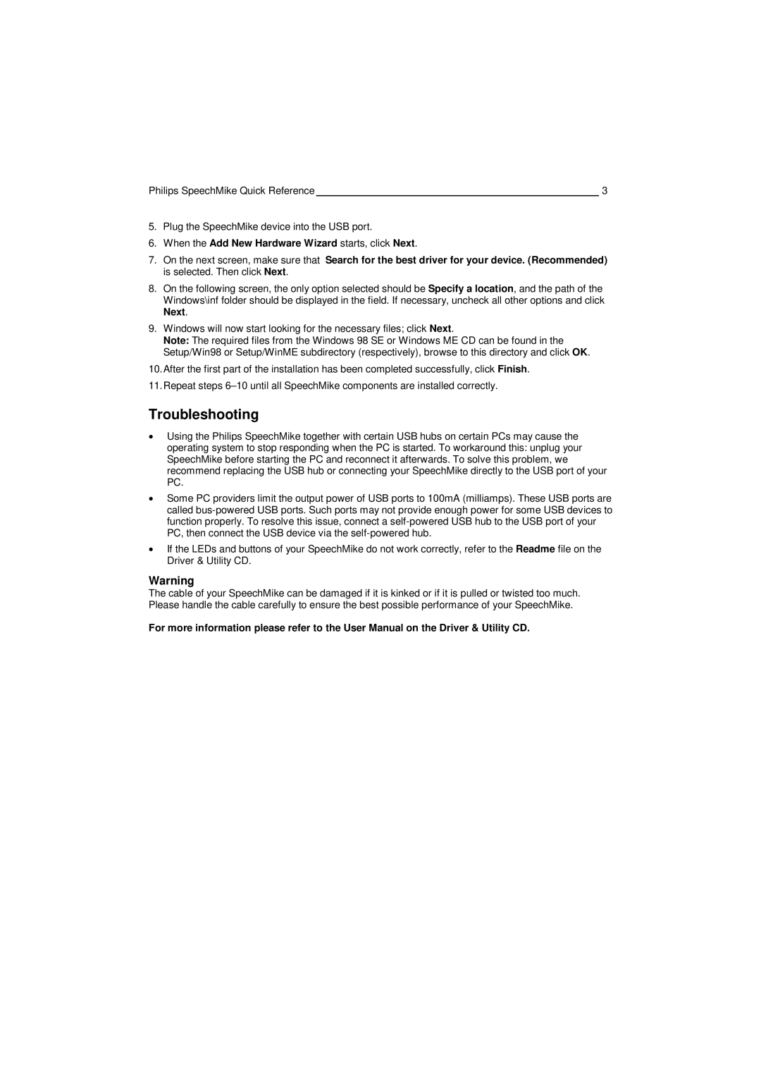 Philips PC-Dictation Microphone manual Troubleshooting 