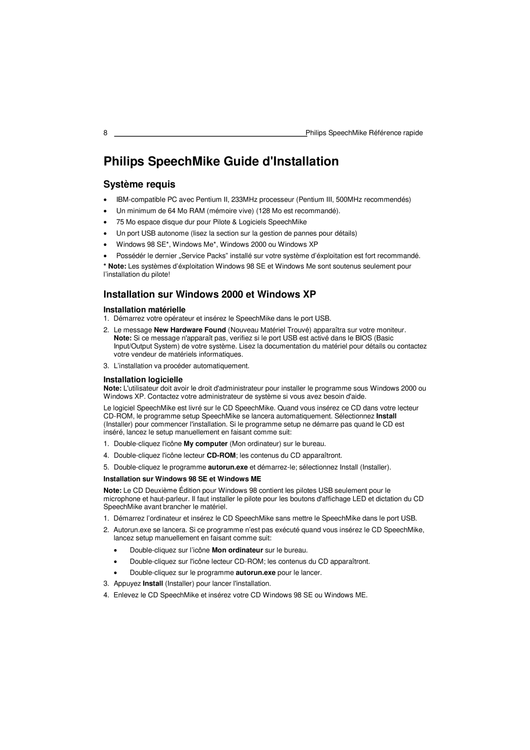 Philips PC-Dictation Microphone manual Philips SpeechMike Guide dInstallation 