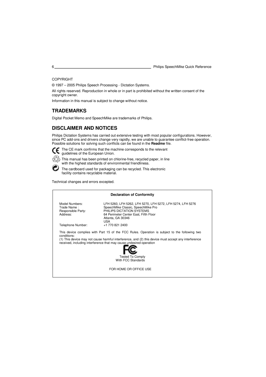 Philips PC-Dictation Microphone manual Trademarks 