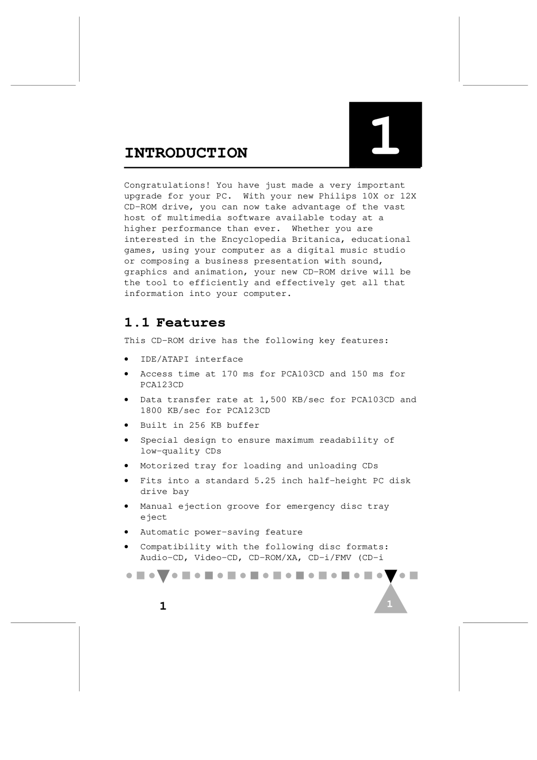 Philips PCA103CD user manual INTRODUCTION1, Features 