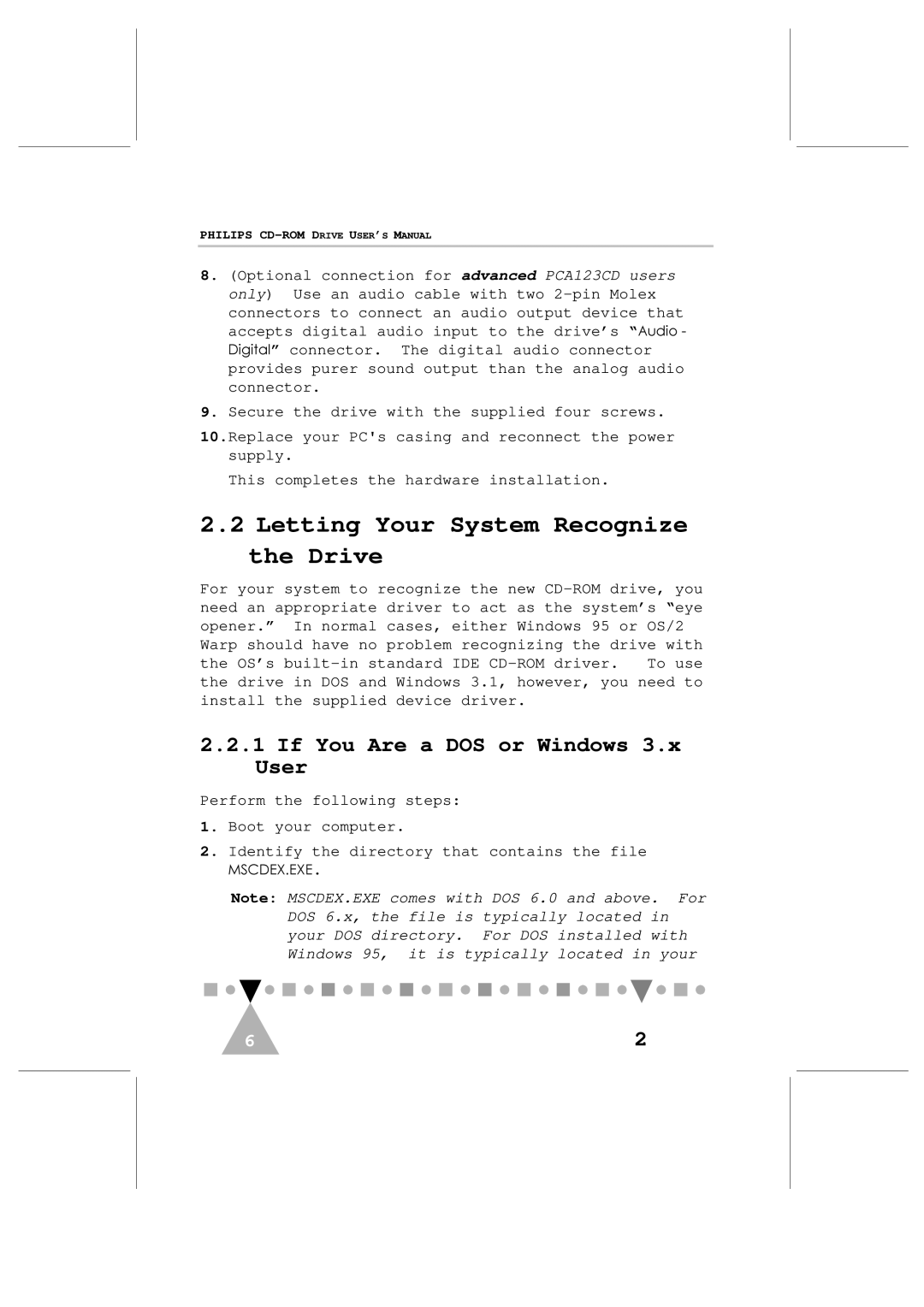 Philips PCA103CD user manual Letting Your System Recognize Drive, If You Are a DOS or Windows 3.x User 