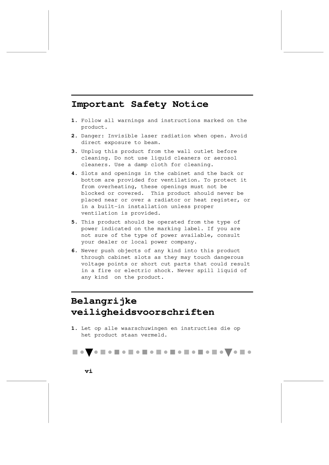 Philips PCA103CD user manual Important Safety Notice, Belangrijke veiligheidsvoorschriften 