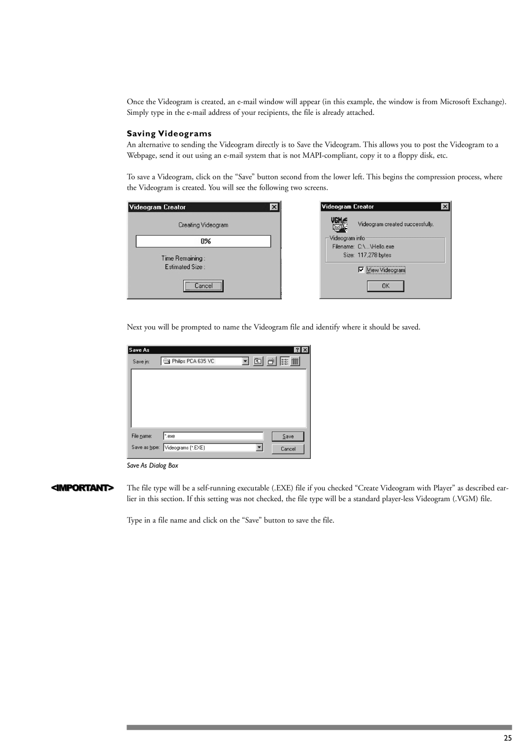 Philips PCA635VC manual Saving Videograms, Save As Dialog Box 