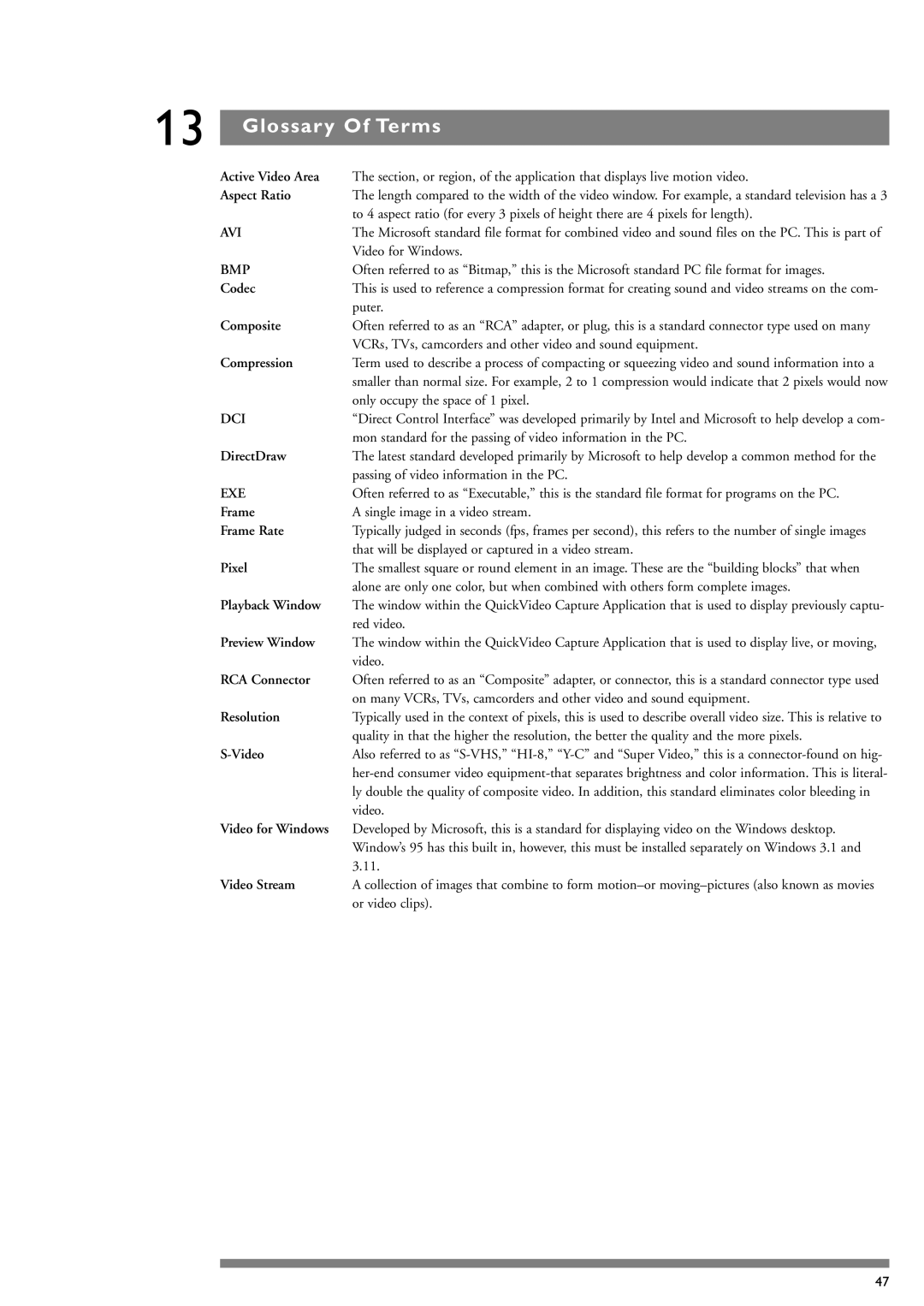 Philips PCA635VC manual Glossary Of Terms 