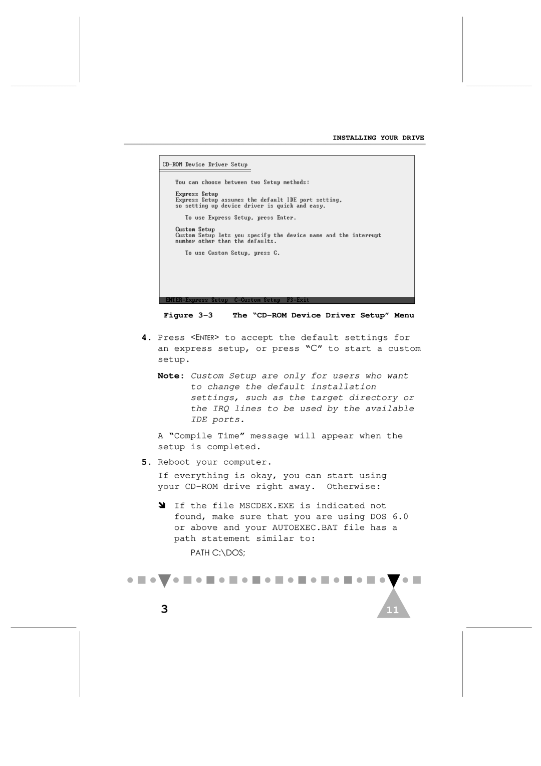 Philips PCA82CR, PCA102CD user manual CD-ROM Device Driver Setup Menu 