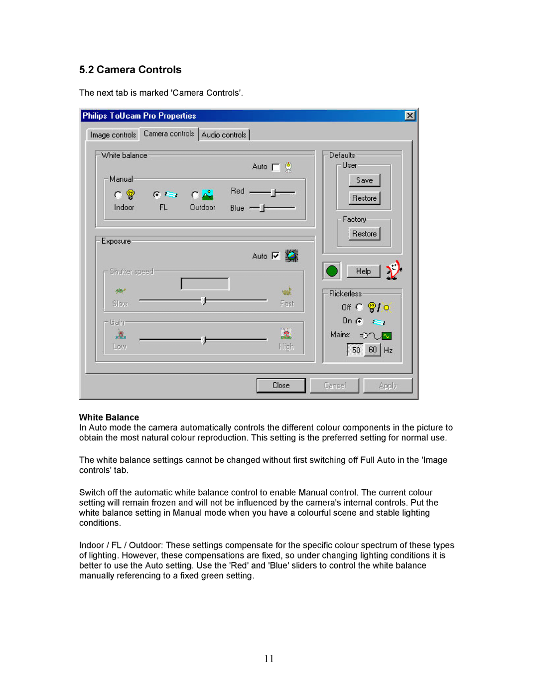 Philips PCVC740K99 technical specifications Camera Controls, White Balance 