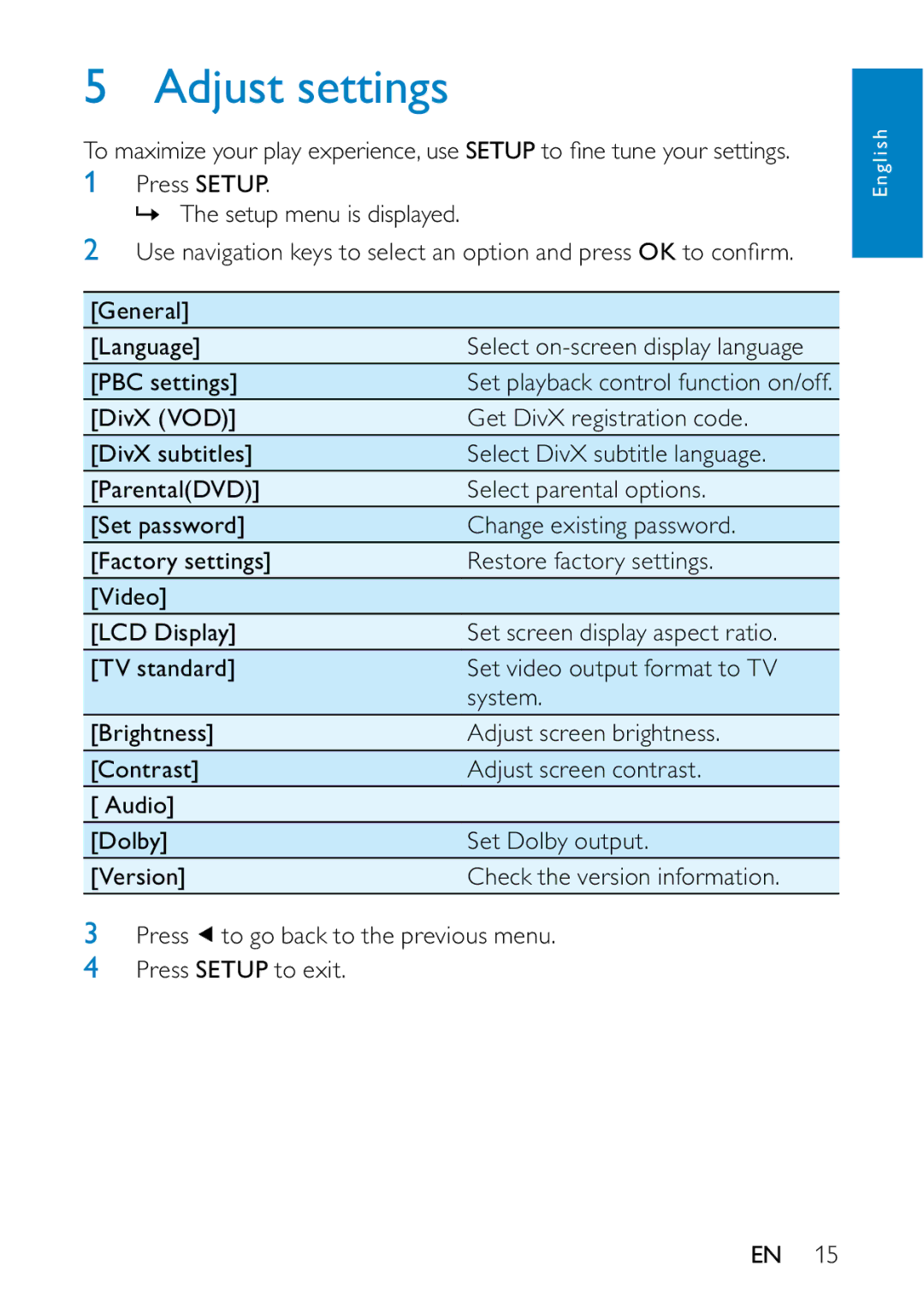 Philips PD7000B/98 user manual Adjust settings 