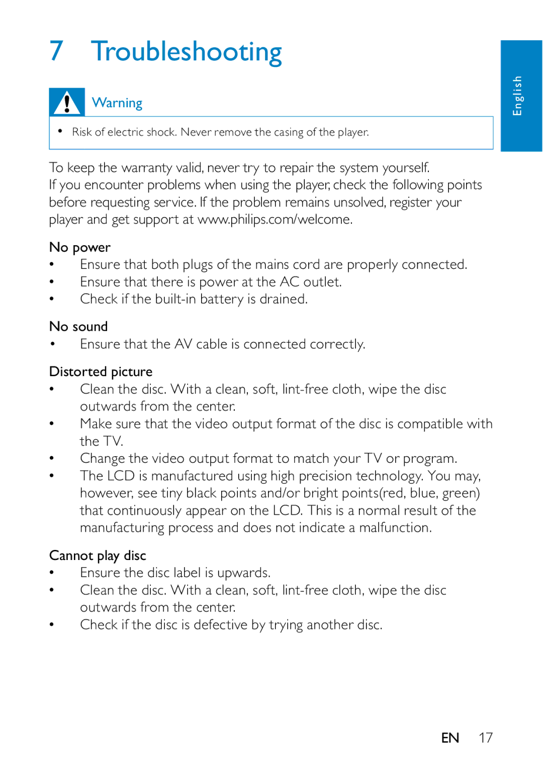 Philips PD7000B/98 user manual Troubleshooting 