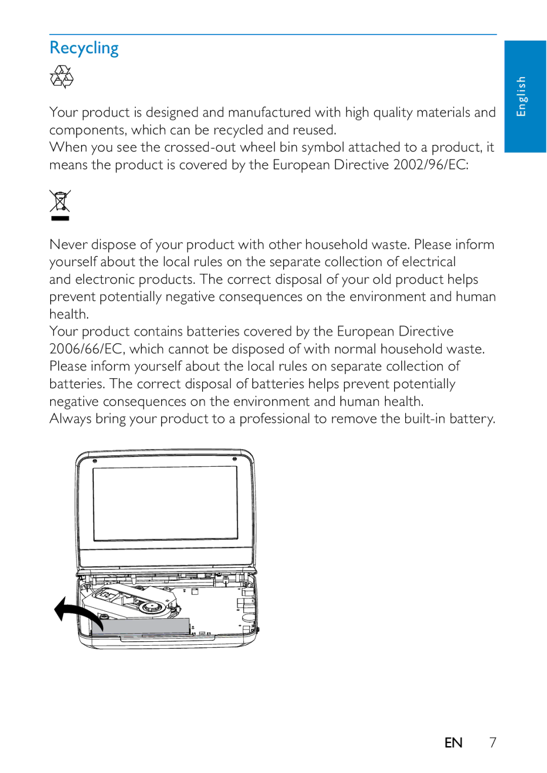 Philips PD7000B/98 user manual Recycling 