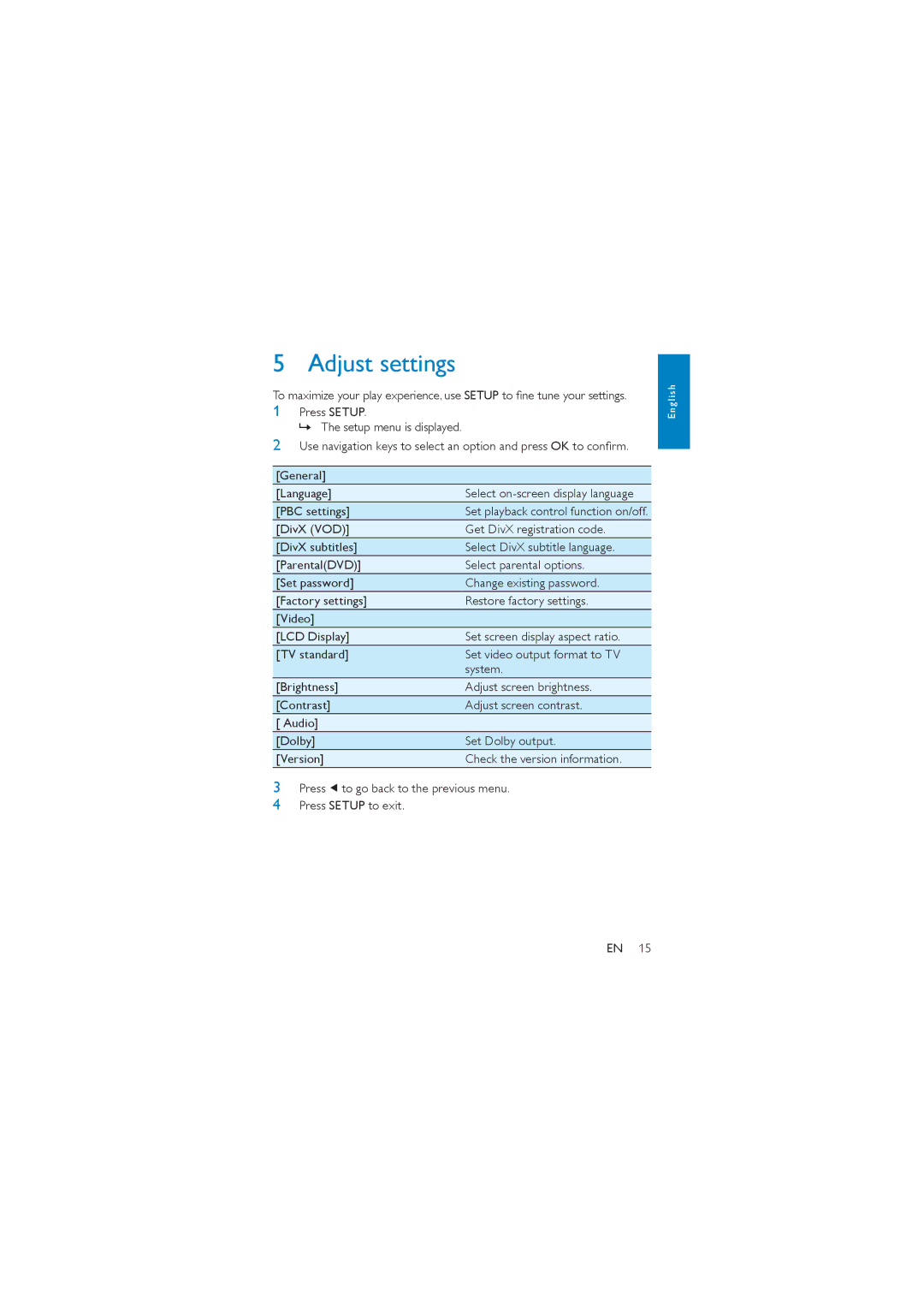 Philips PD7000C, PD7000S user manual Adjust settings 