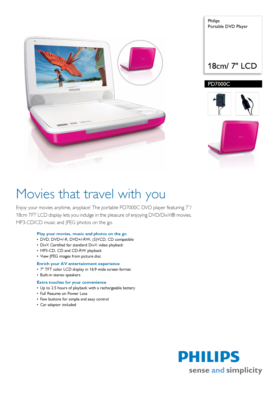 Philips PD7000C manual Play your movies, music and photos on the go, Enrich your AV entertainment experience 