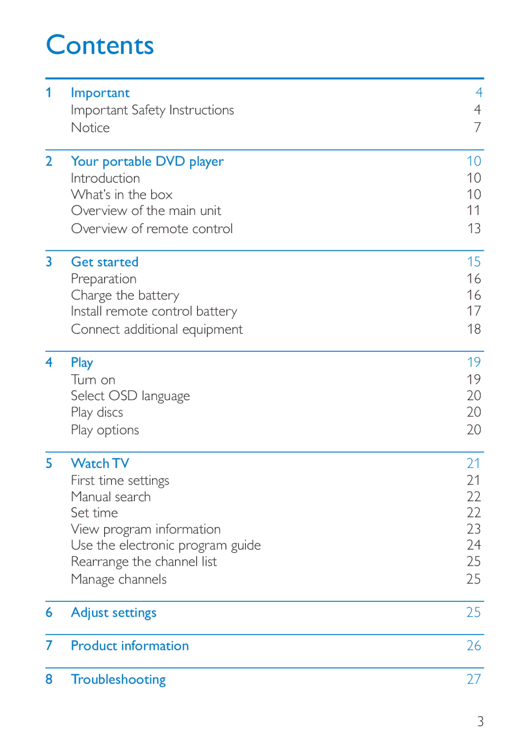 Philips PD7005 user manual Contents 