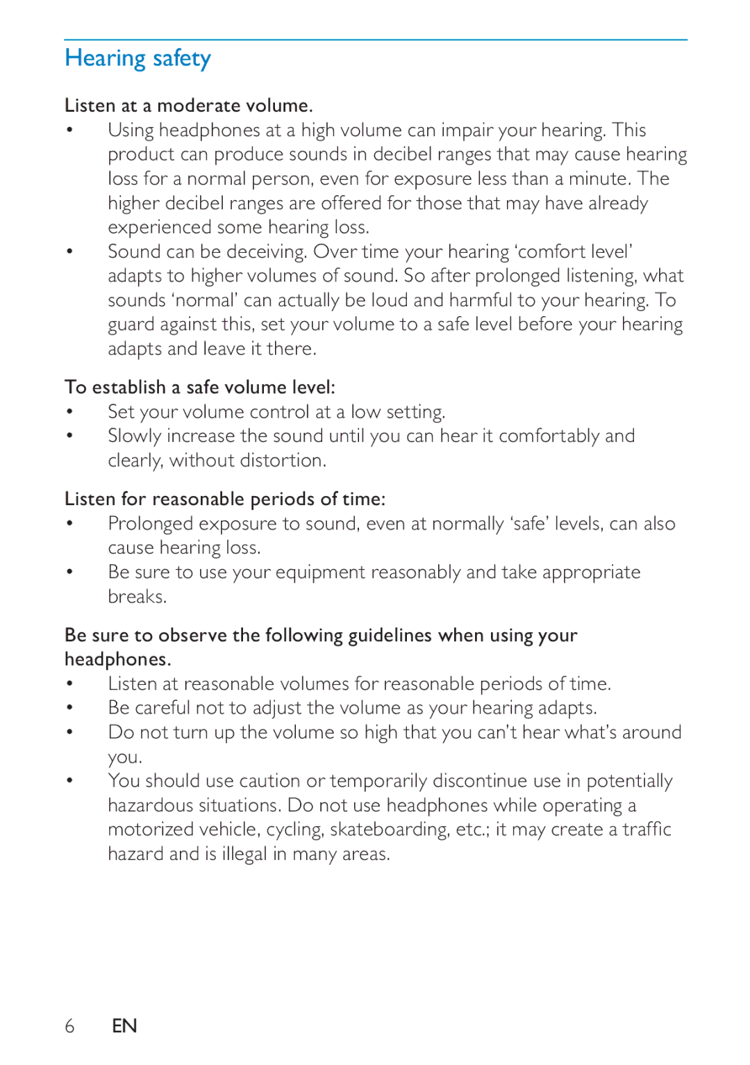 Philips PD7005 user manual Hearing safety 