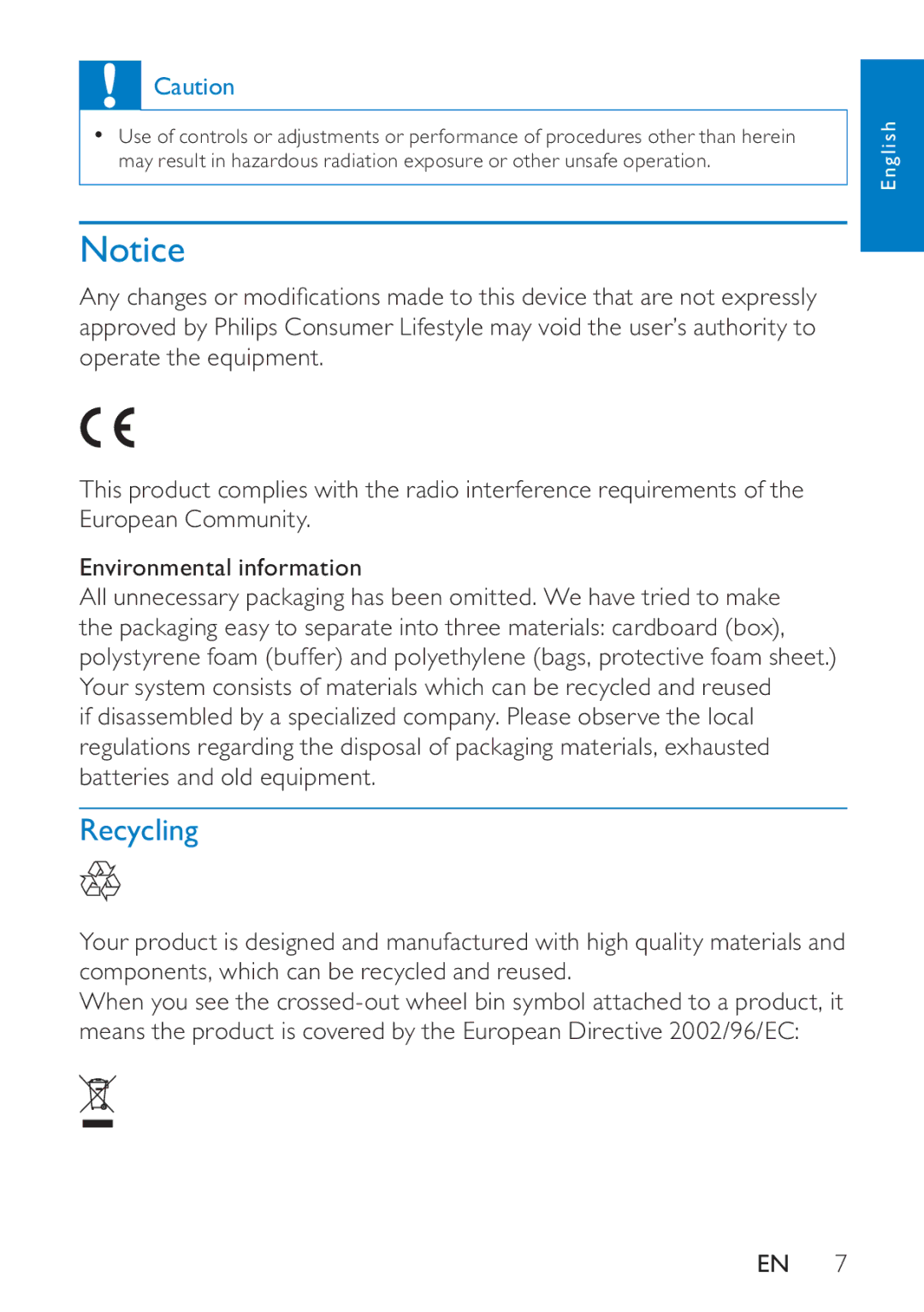 Philips PD7005 user manual Recycling 