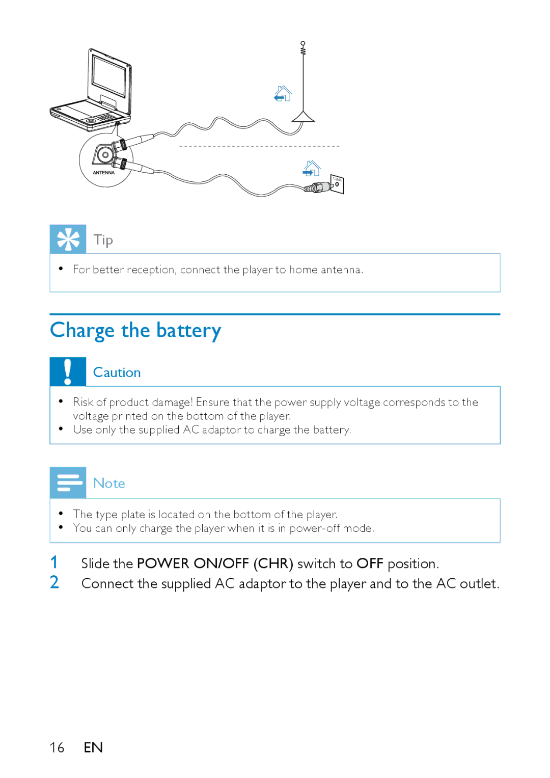 Philips PD7007/93 user manual Charge the battery 