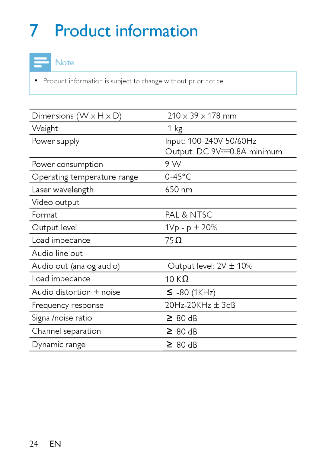 Philips PD7007/93 user manual Product information, PAL & Ntsc 