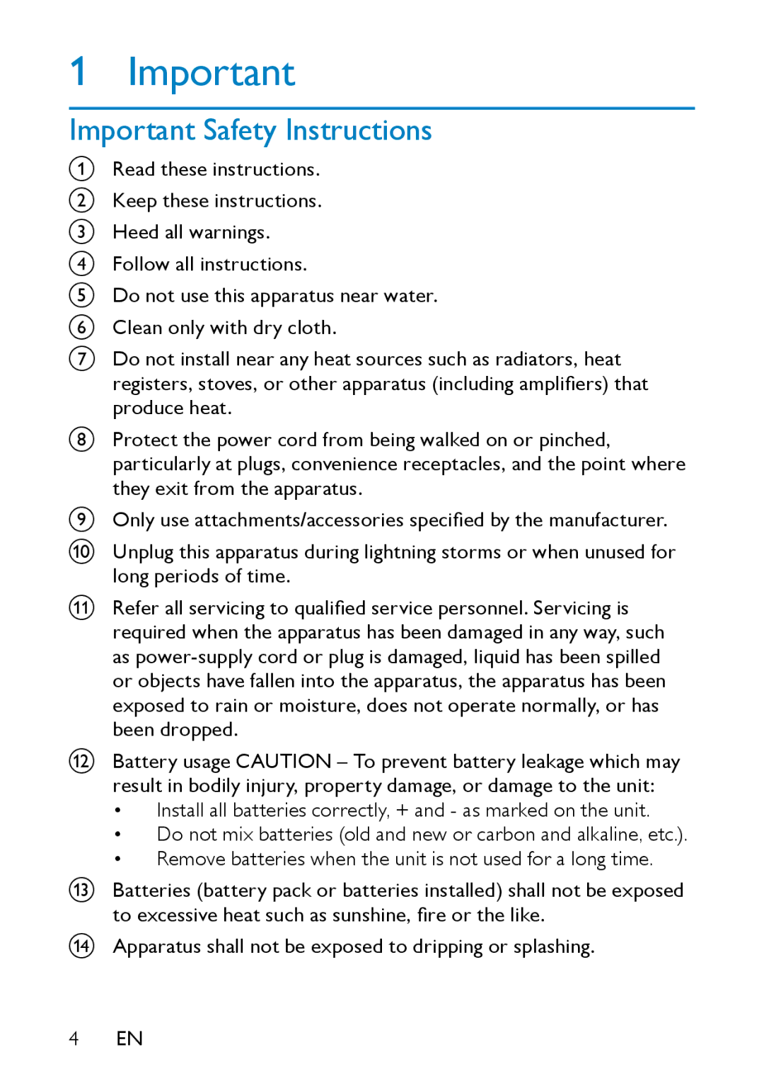 Philips PD7007/93 user manual Important Safety Instructions 