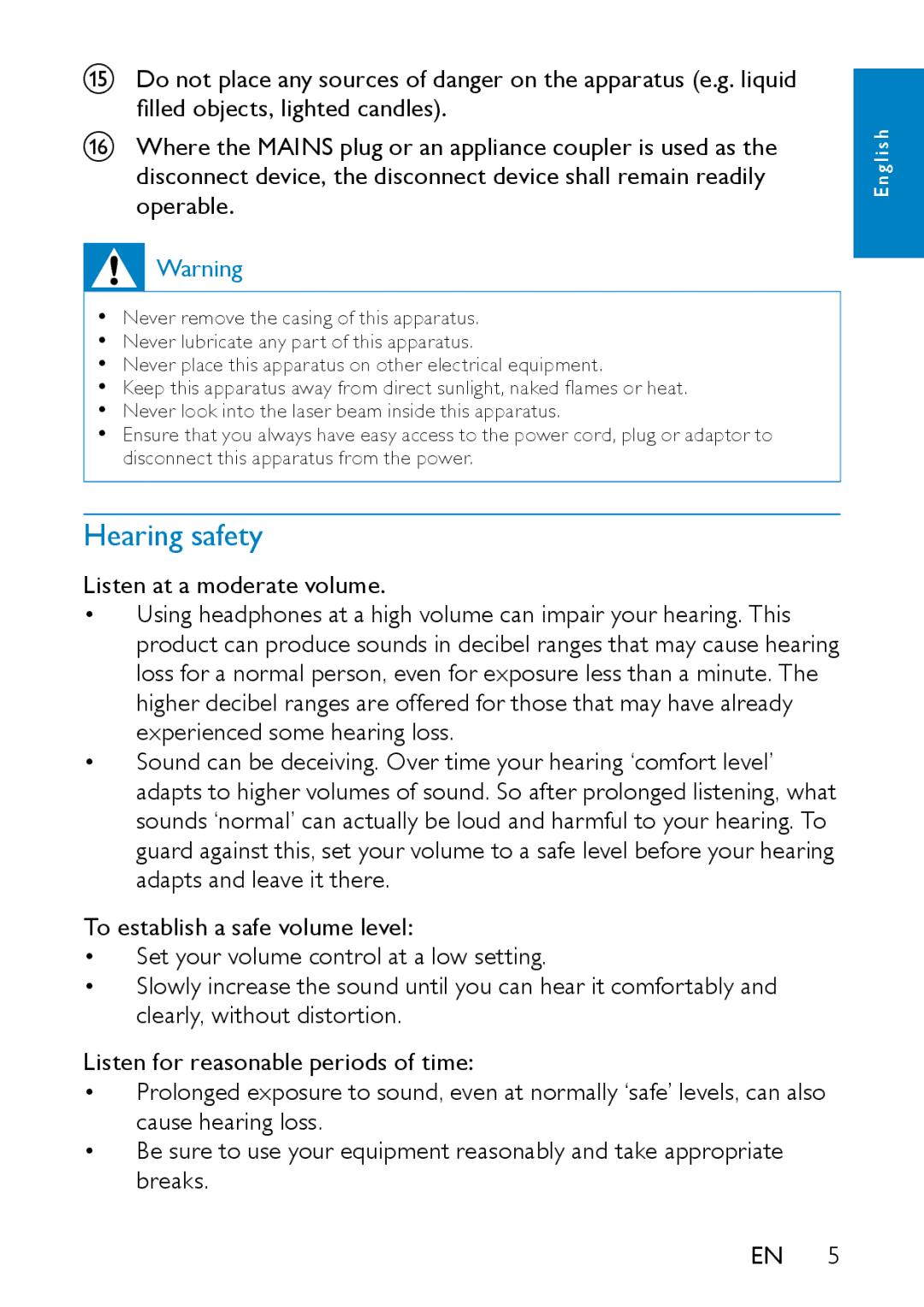 Philips PD7007/93 user manual Hearing safety 