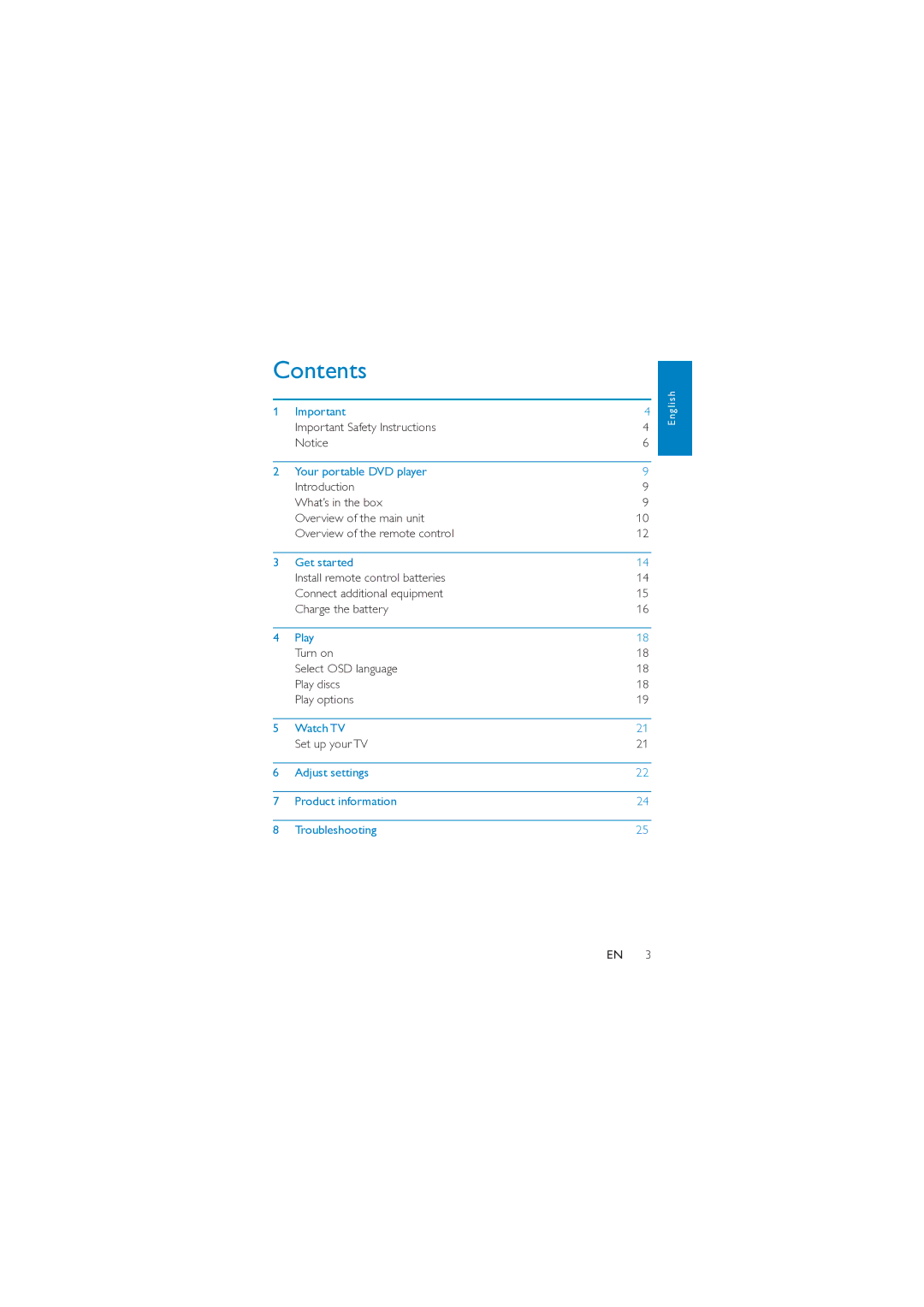 Philips PD7007/55 user manual Contents 