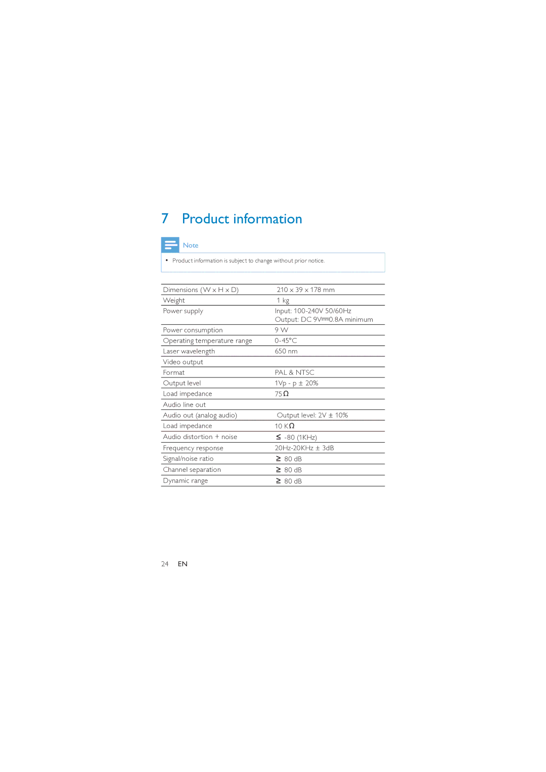 Philips PD7007/55 user manual Product information, PAL & Ntsc 