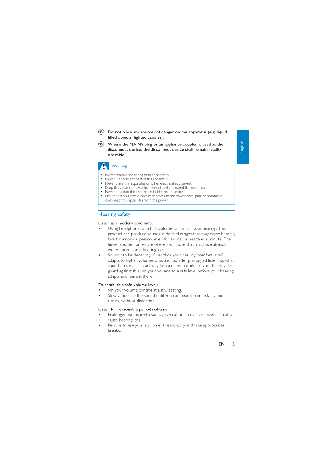 Philips PD7007/55 user manual Hearing safety 