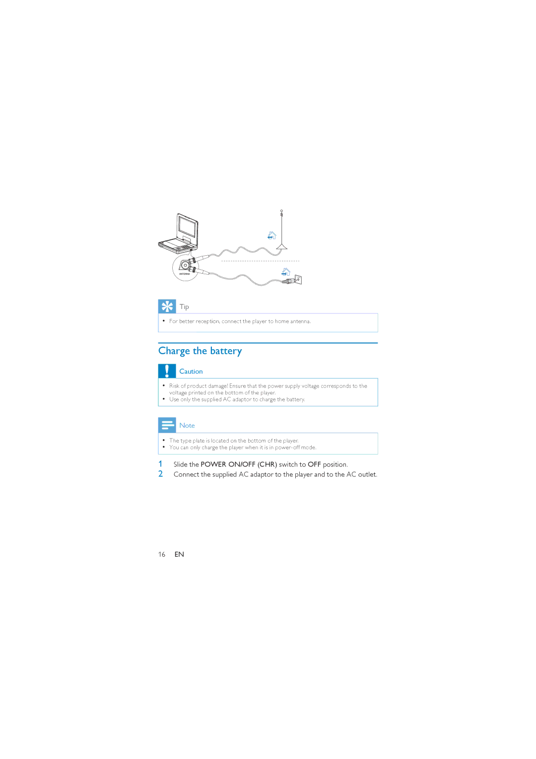 Philips PD7007/98 user manual Charge the battery 