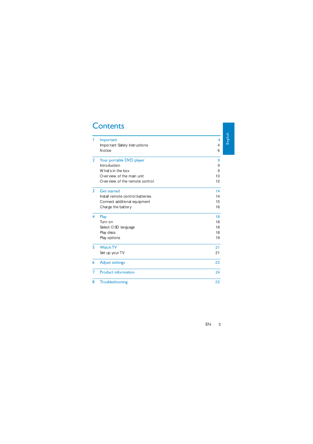 Philips PD7007/98 user manual Contents 