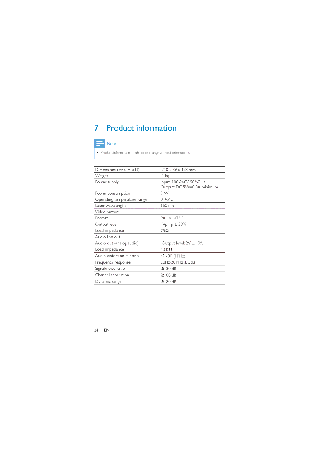 Philips PD7007/98 user manual Product information, PAL & Ntsc 