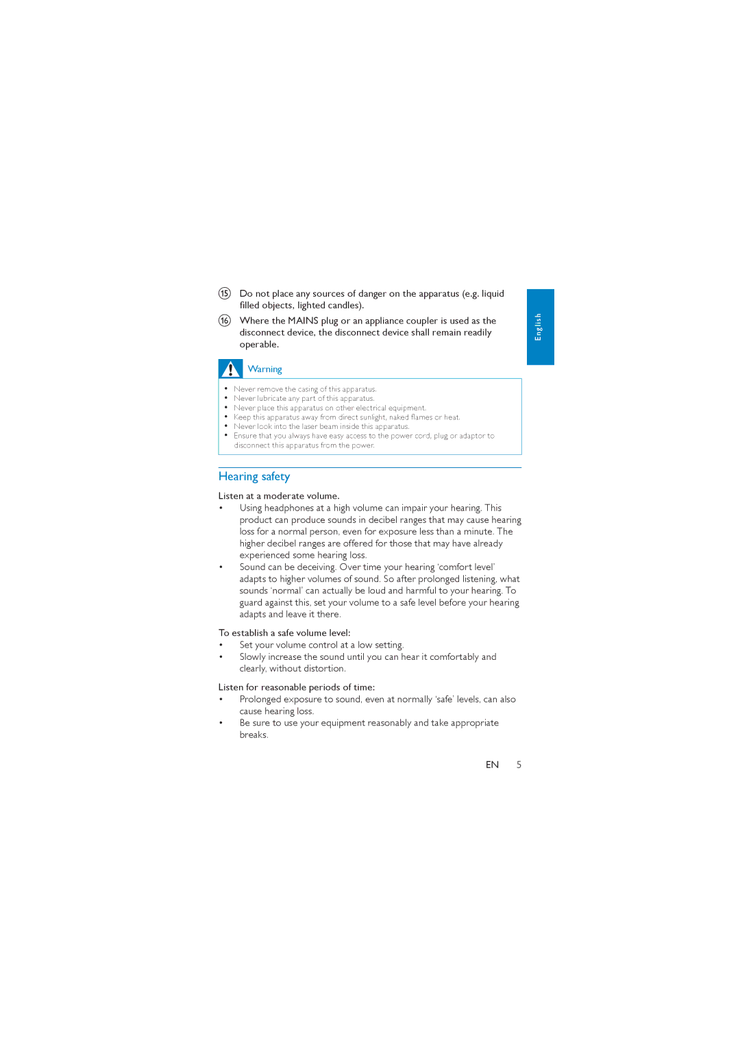 Philips PD7007/98 user manual Hearing safety 