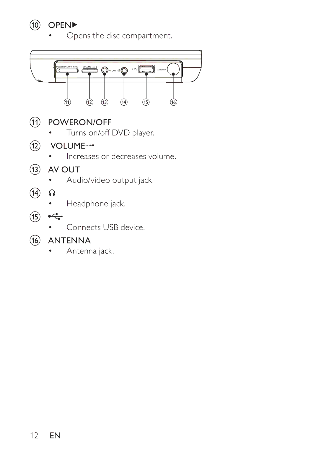 Philips PD7008/51 user manual Open Opens the disc compartment 