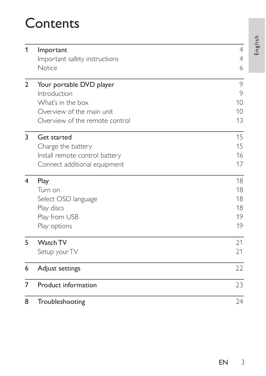 Philips PD7008/51 user manual Contents 