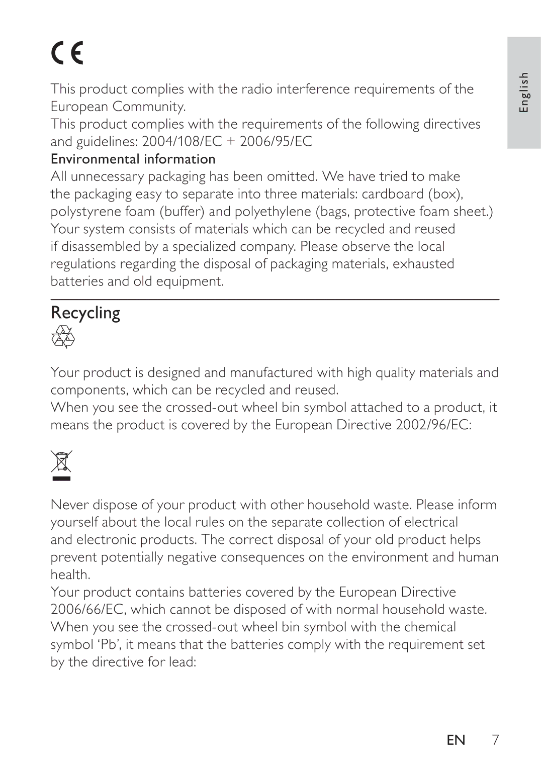 Philips PD7008/51 user manual Recycling 