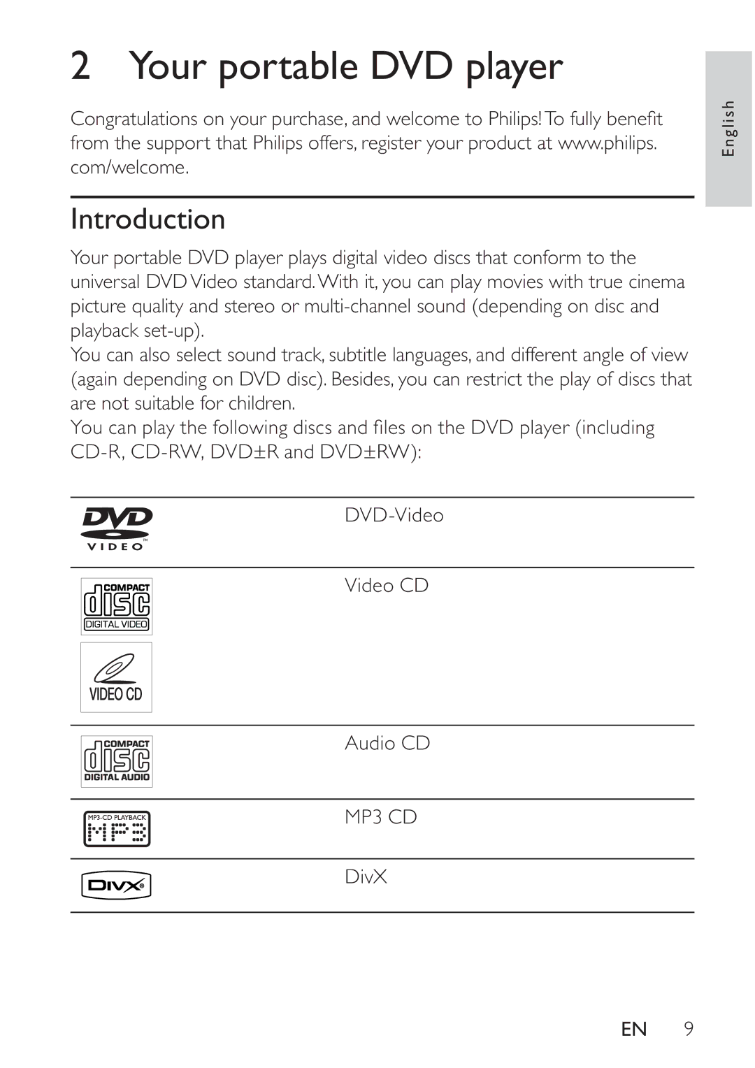 Philips PD7008/51 user manual Your portable DVD player, Introduction 