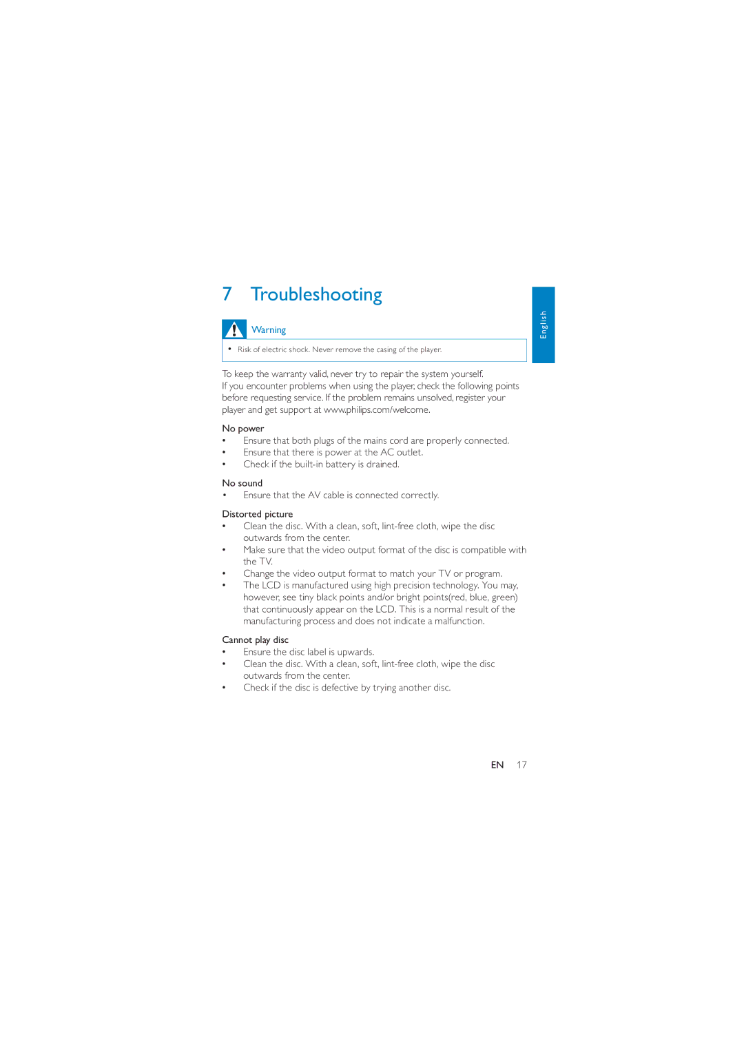 Philips PD7010/93 user manual Troubleshooting 