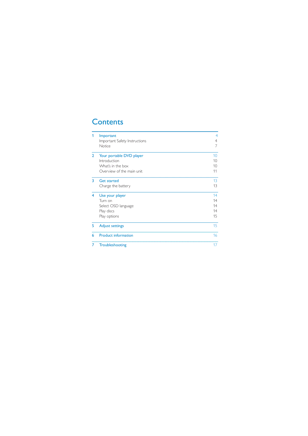 Philips PD7010/93 user manual Contents 