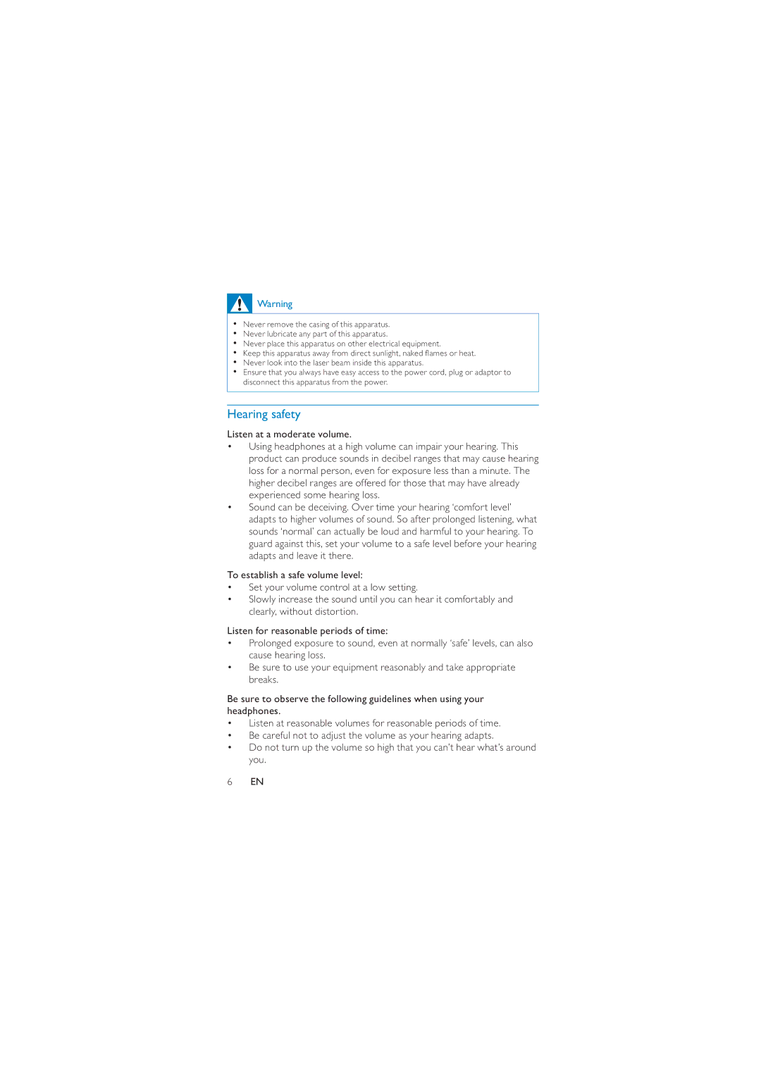 Philips PD7010/93 user manual Hearing safety 