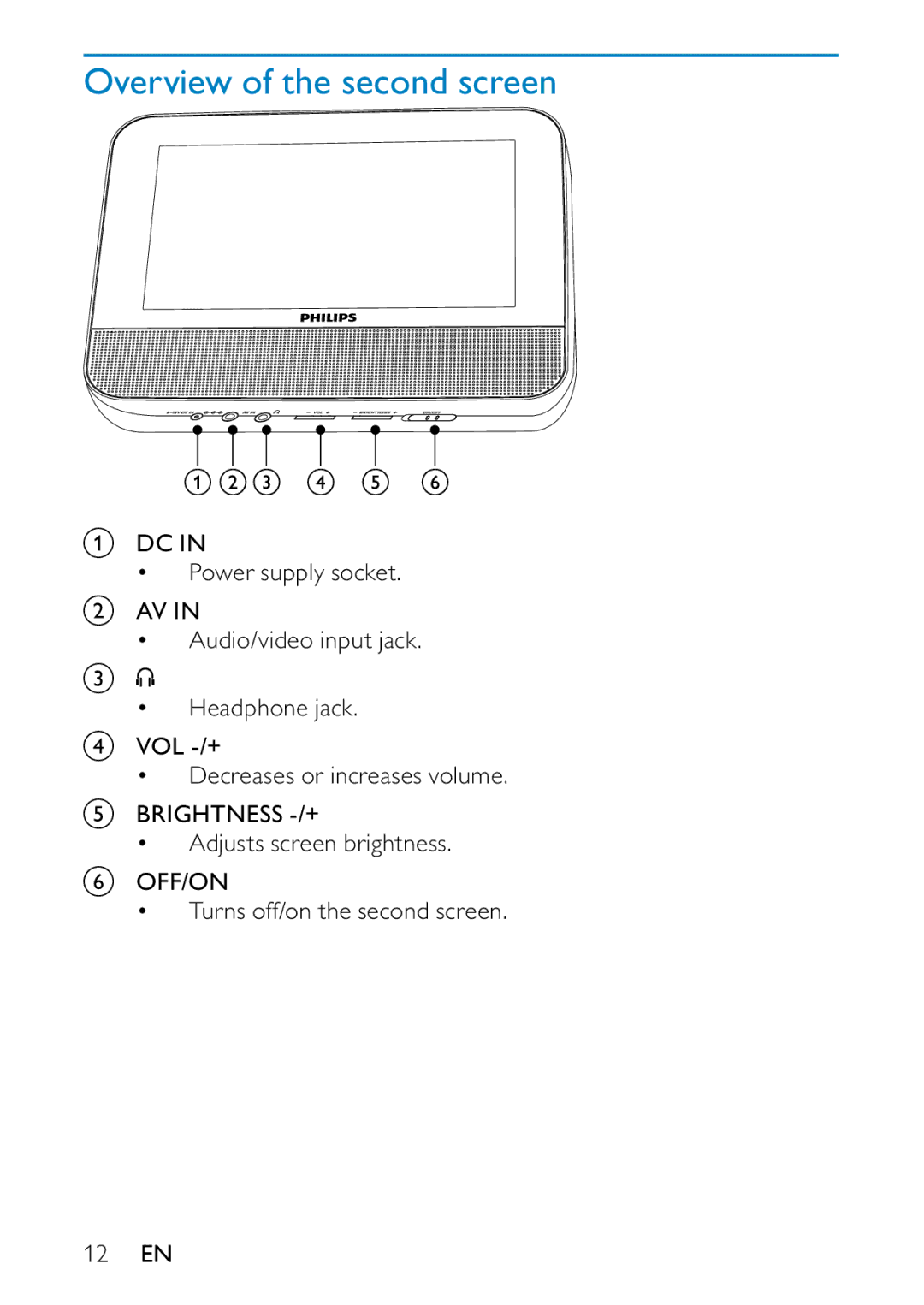 Philips PD7013/55 user manual Overview of the second screen 