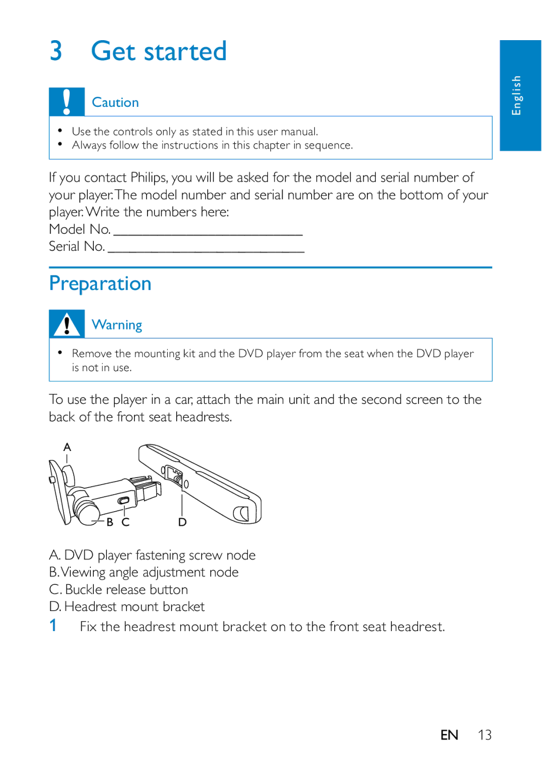 Philips PD7013/55 user manual Get started, Preparation 