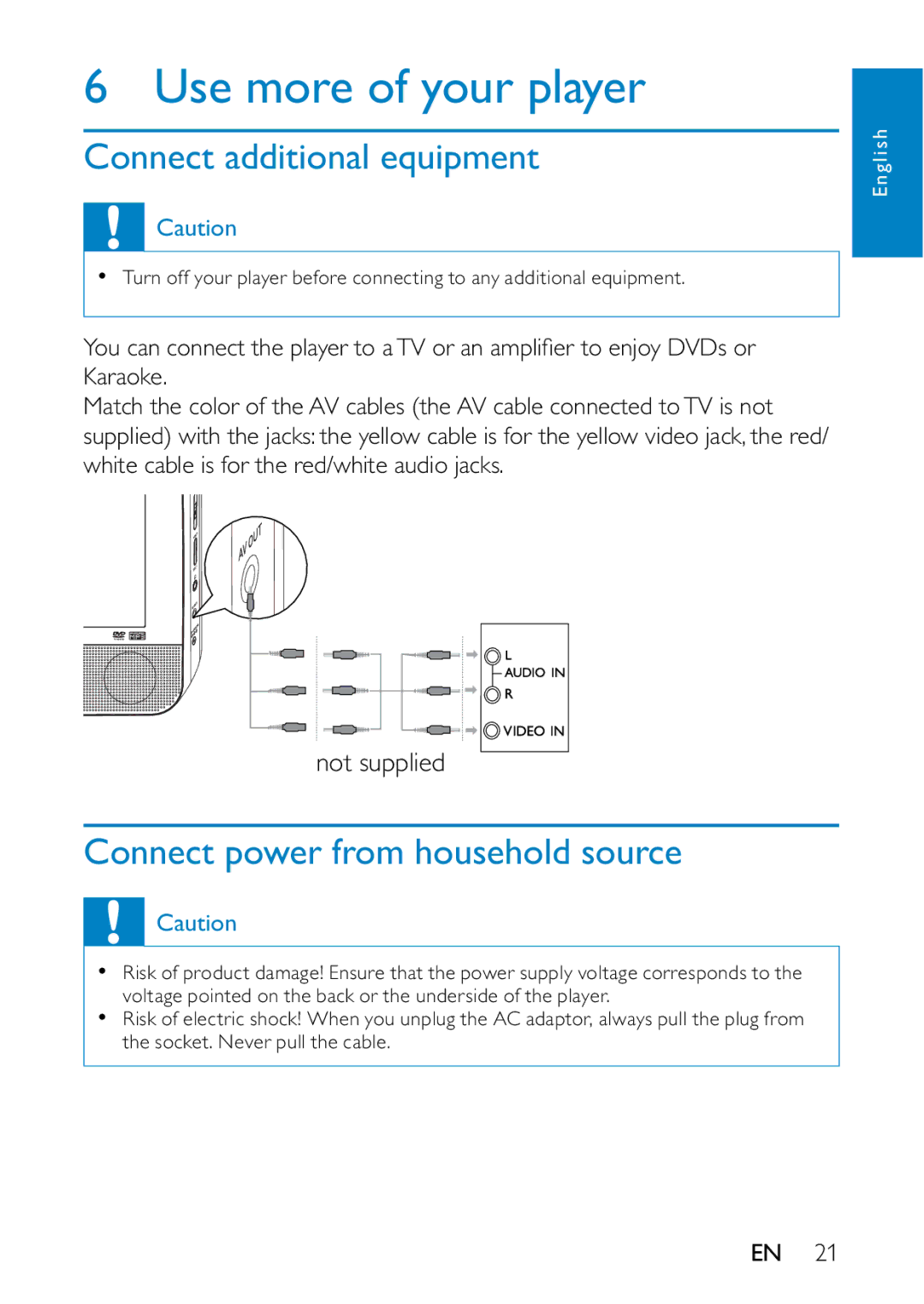 Philips PD7013/55 user manual Use more of your player, Connect additional equipment, Connect power from household source 