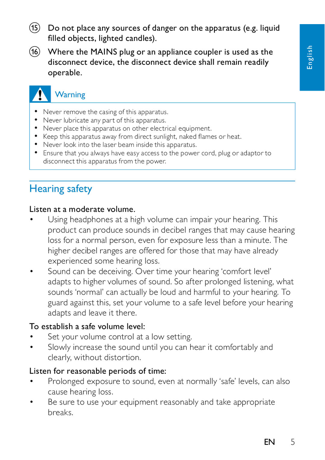 Philips PD7013/55 user manual Hearing safety 