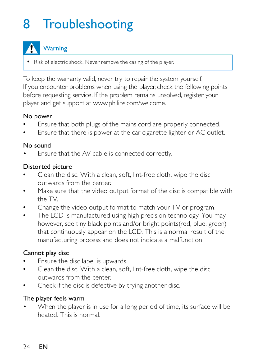 Philips PD7013/77 user manual Troubleshooting 