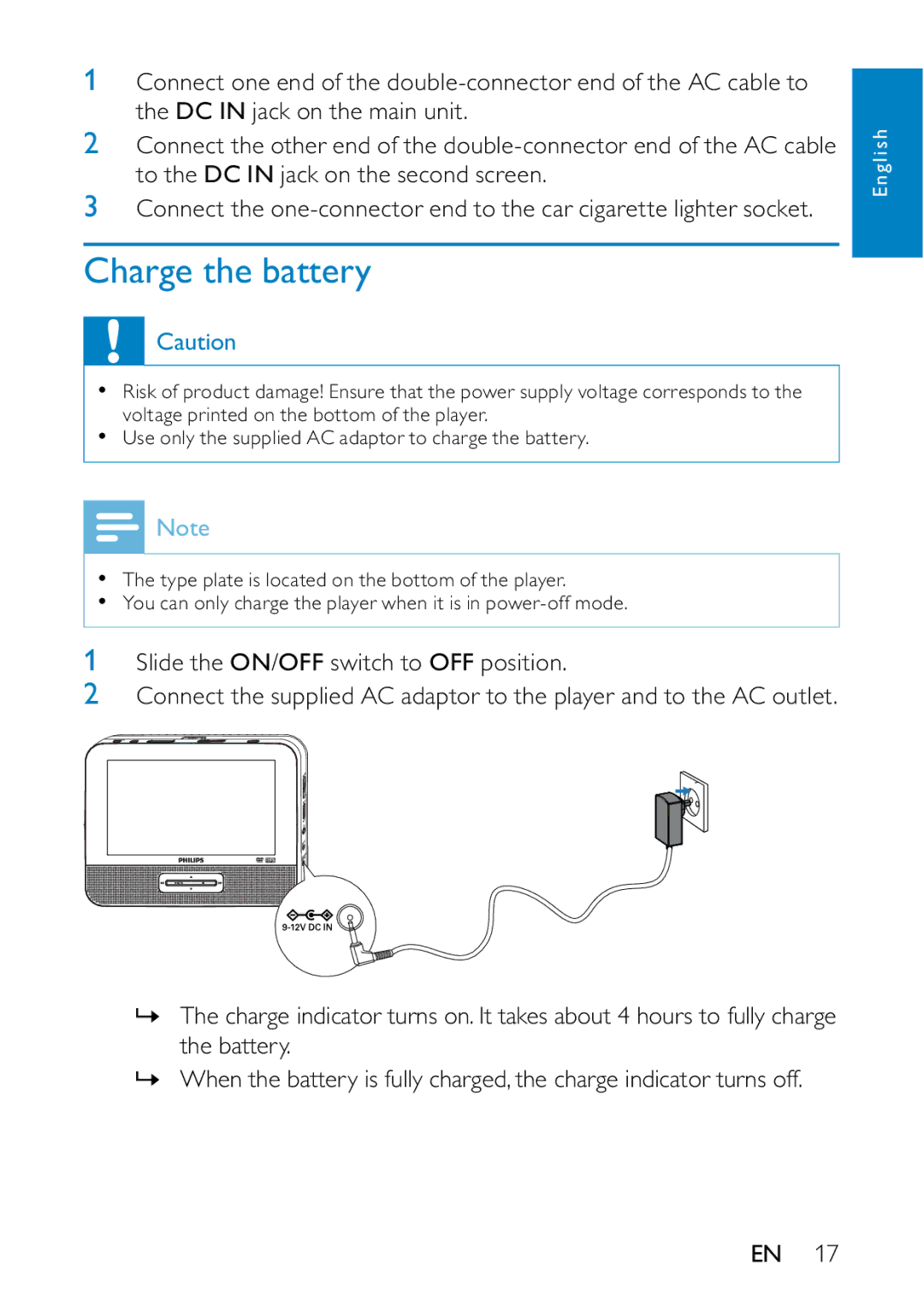 Philips PD7013/79 user manual Charge the battery 