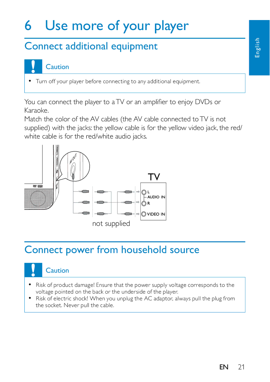 Philips PD7013/79 user manual Use more of your player, Connect additional equipment, Connect power from household source 