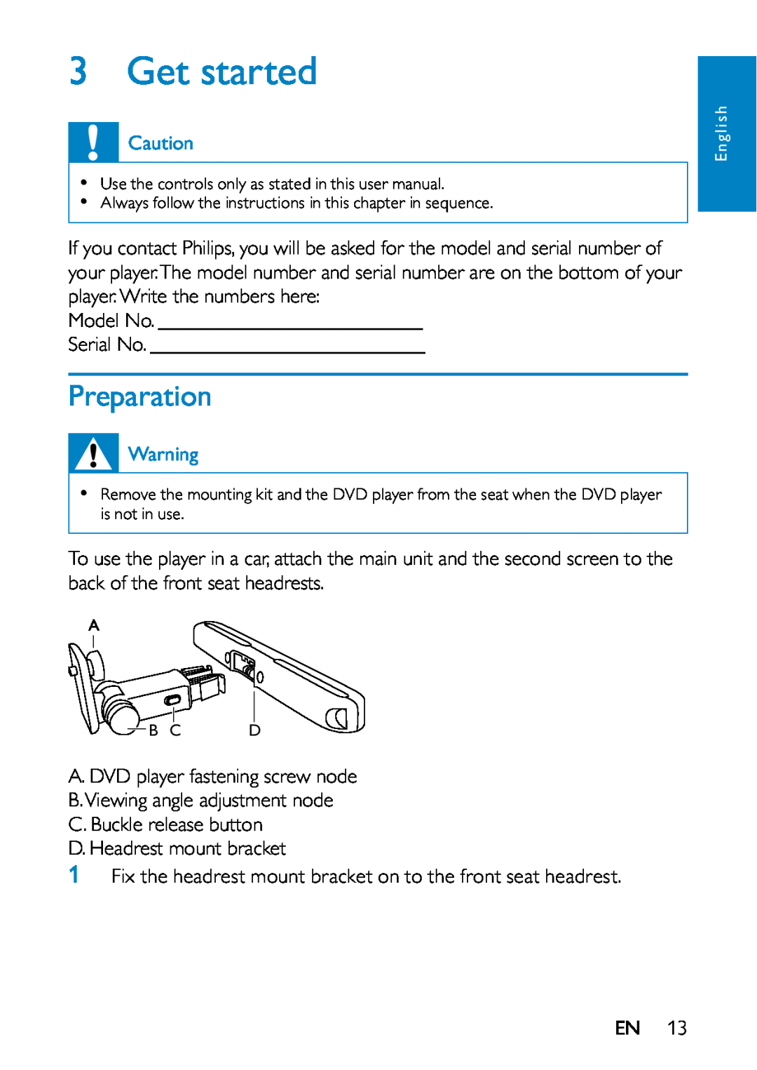 Philips PD7013/79 user manual Get started, Preparation 