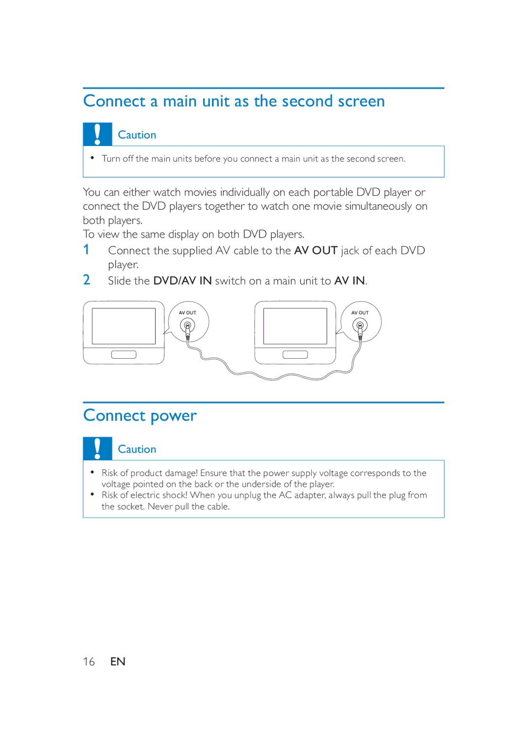 Philips PD7016/37 user manual Connect a main unit as the second screen, Connect power 