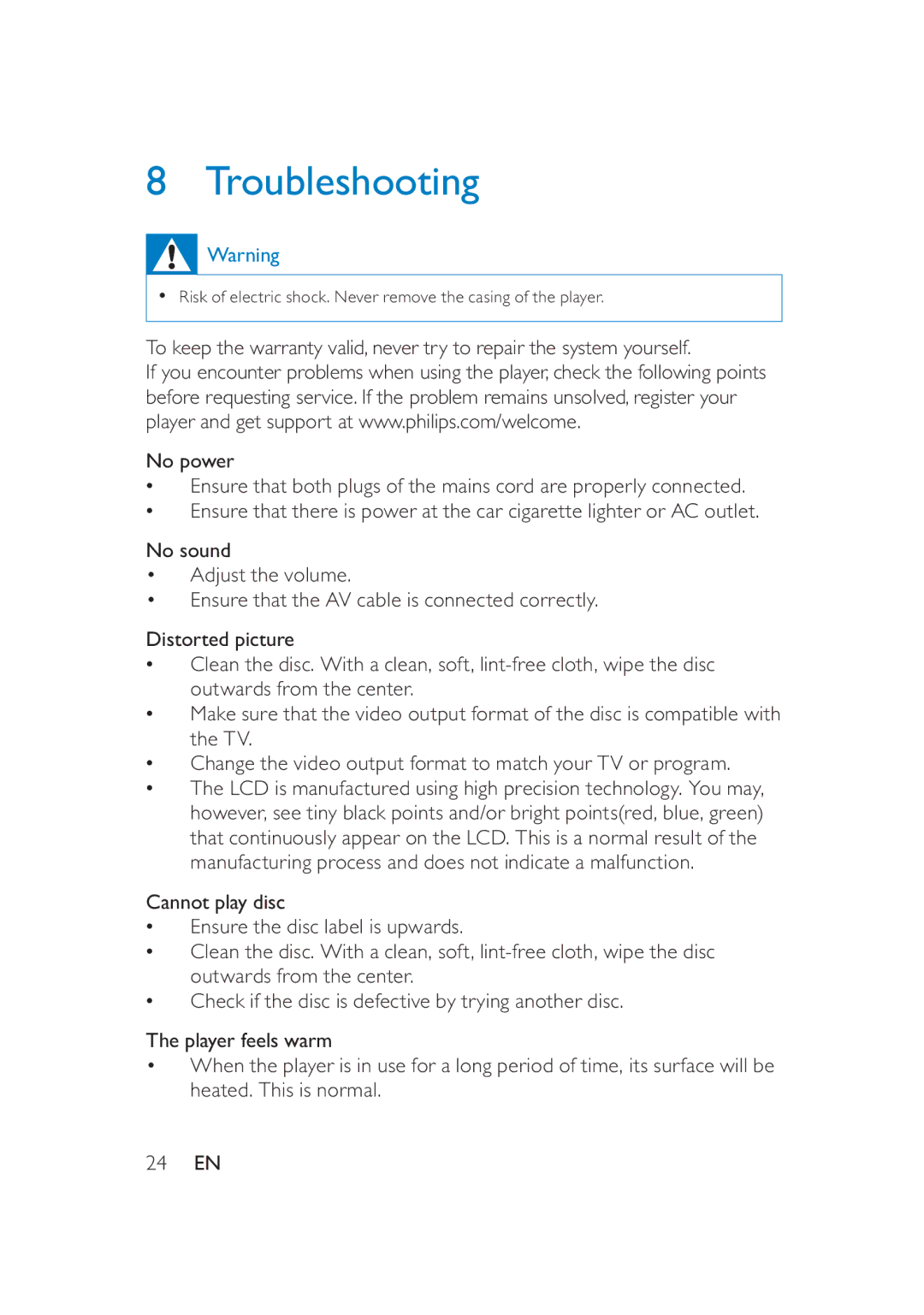 Philips PD7016/37 user manual Troubleshooting 