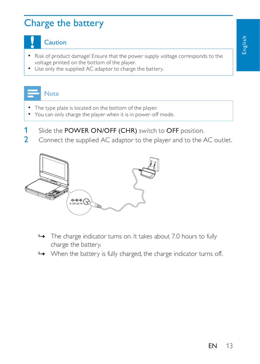 Philips PD7020/12 user manual Charge the battery 